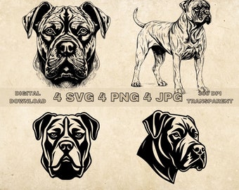 Cane Corso SVG Bundle, PNG, Dogs Clipart, Hand Drawn Dog Vector Illustration, SVG Files For Laser Engraving