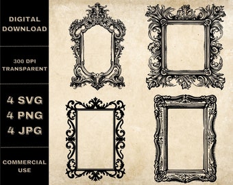 Antique Frame SVG Bundle, PNG, Decorative Frame Clipart, Hand Drawn Frames Vector Illustration, SVG Files For Laser Engraving