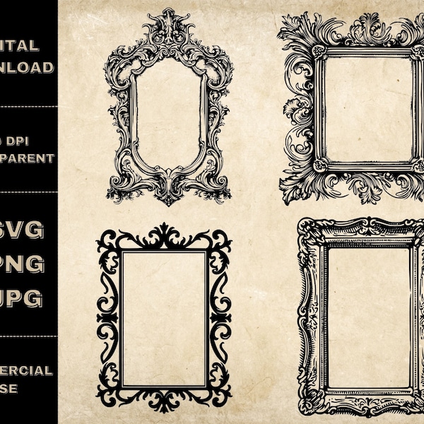 Antique Frame SVG Bundle, PNG, Decorative Frame Clipart, Hand Drawn Frames Vector Illustration, SVG Files For Laser Engraving