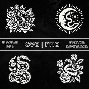 Floral Snake SVG Bundle, Snake Flowers Clipart, Hand Drawn Snake Roses Theme Vector Illustration, PNG Files For Laser Engraving & Craft