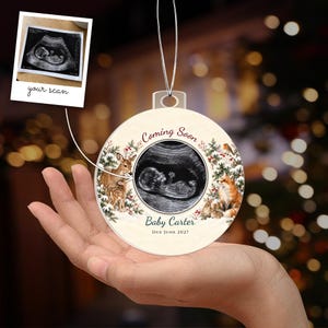 Pregnancy Announcement Ornament with Ultrasound Photo, Baby Reveal Christmas Gift for Grandparents to Be, Personalized Sonogram Keepsake