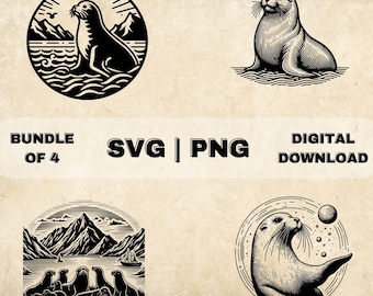 Seal SVG Bundle, Seal Clipart, Hand Drawn Ocean Animal Theme Vector Illustration, PNG Files For Laser Engraving & Craft
