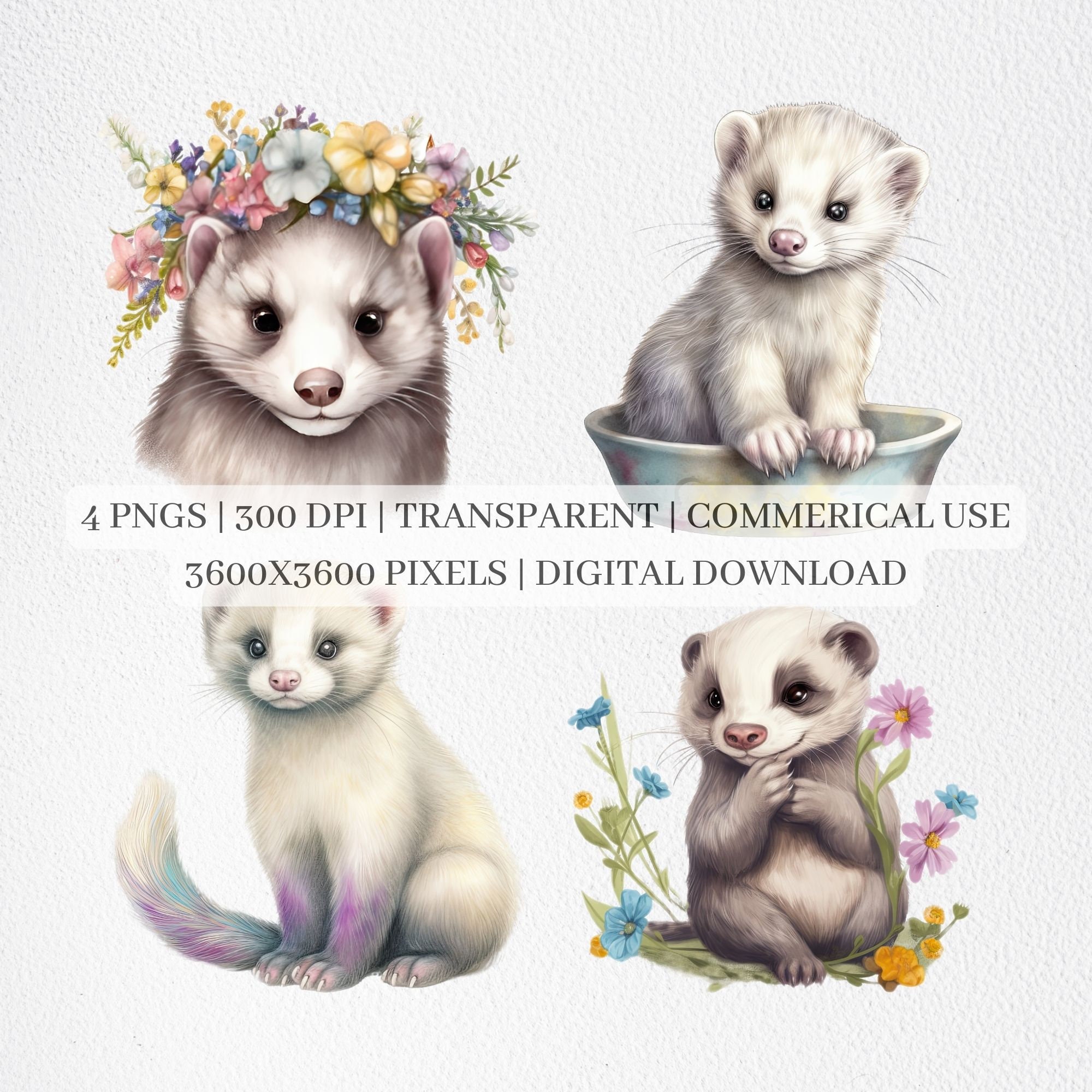 Cute Ferret Clipart Ferret PNG Files for Sublimation Ferrets Etsy