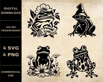 Paquete SVG de rana linda, PNG, imágenes prediseñadas de rana, ilustración vectorial de ranas dibujadas a mano, archivos SVG para grabado láser