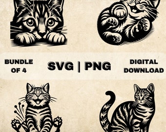 Tabby Cat SVG Bundle, Cute Cat Clipart, Hand Drawn Cats Theme Vector Illustration, SVG Files For Laser Engraving & Craft