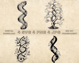 Dna SVG Bundle, PNG, Floral Dna Clipart, Hand Drawn Flower Dna Vector Illustration, SVG Files For Laser Engraving