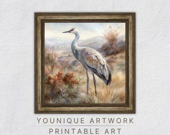 Crane Art Print, Printable Wall Art, Large Birds Nursery Decor, Crane Painting, Digital Download
