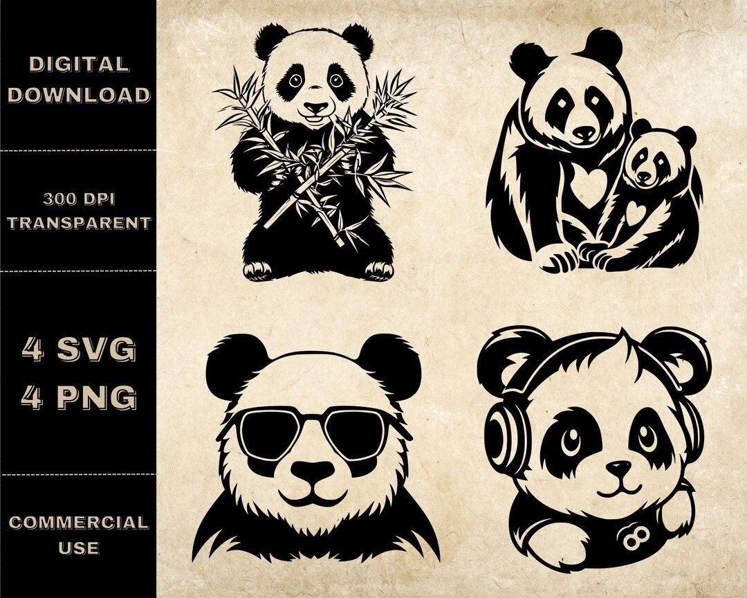Cute Panda SVG Bundle, PNG, Panda Clipart, Hand Drawn Panda Bear Vector ...