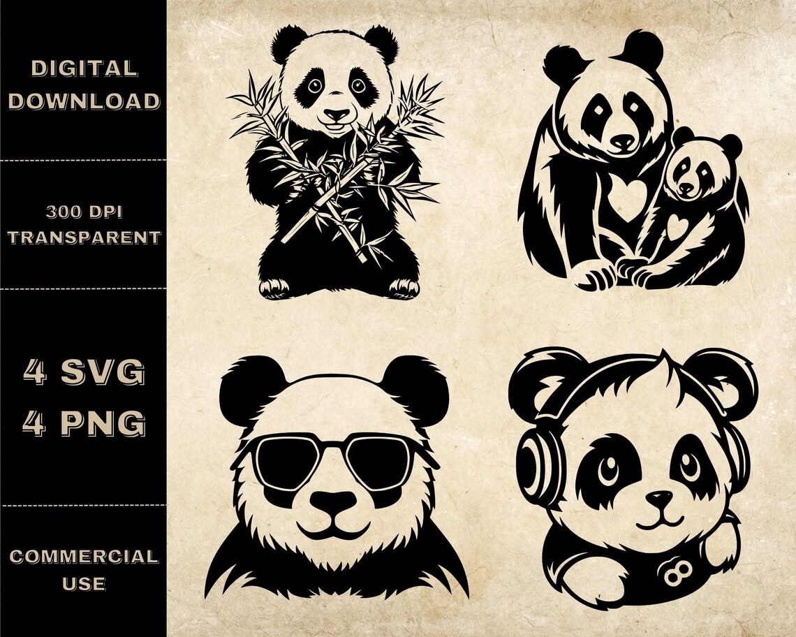 Cute Panda SVG Bundle PNG Panda Clipart Hand Drawn Panda - Etsy