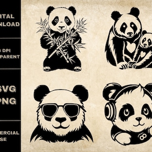 Cute Panda SVG Bundle, PNG, Panda Clipart, Hand Drawn Panda Bear Vector Illustration, SVG Files For Laser Engraving