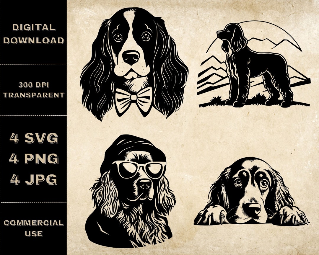 Cocker Spaniel SVG Bundle, PNG, Cute Dogs Clipart, Hand Drawn Peeking ...