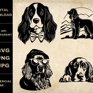 Cocker Spaniel SVG Bundle, PNG, Cute Dogs Clipart, Hand Drawn Peeking Dog Vector Illustration, SVG Files For Laser Engraving