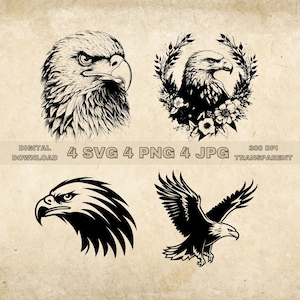 Eagle Head SVG Bundle, PNG, Eagle Clipart, Hand Drawn Eagles Vector Illustration, SVG Files For Laser Engraving
