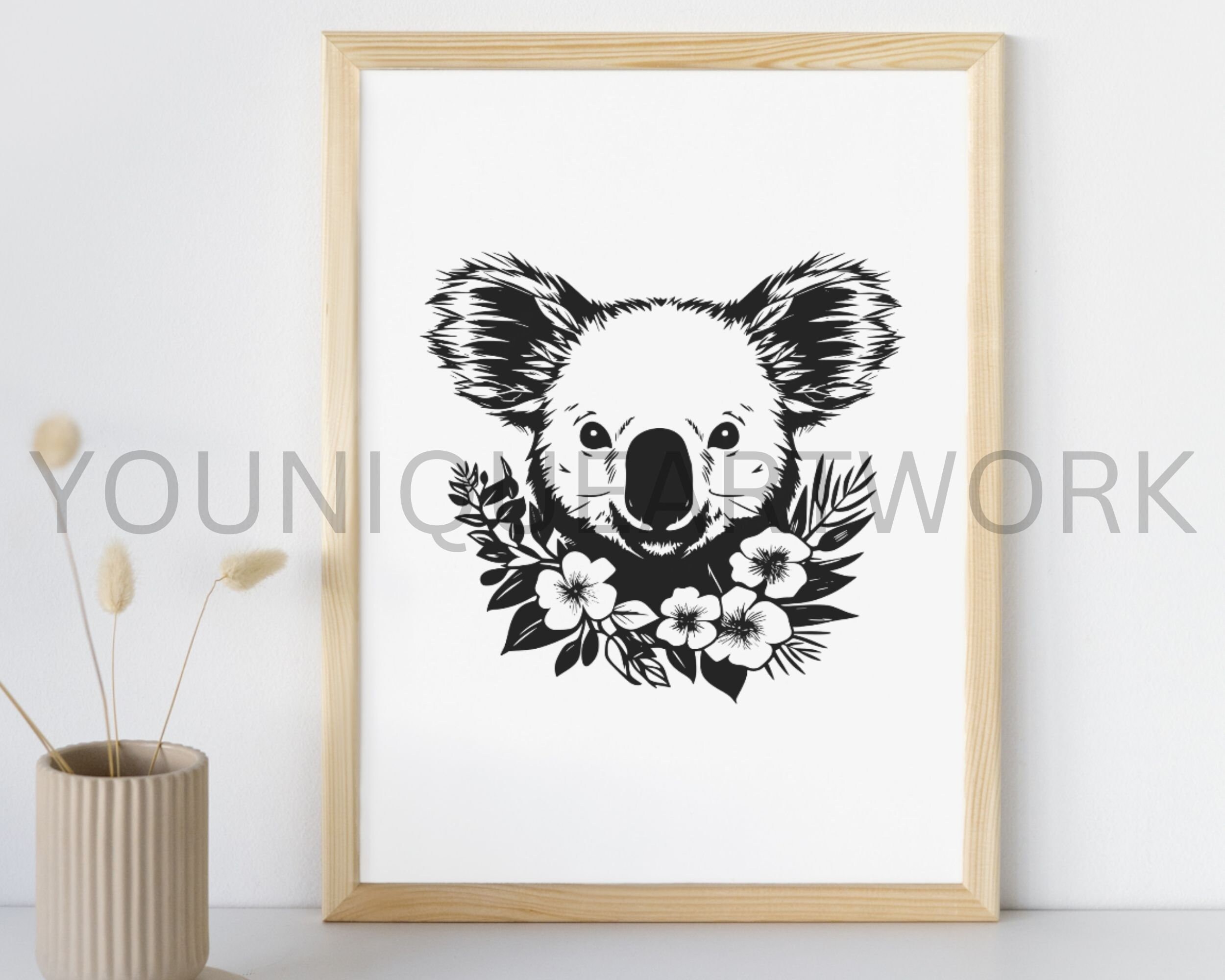 Koala With Flower SVG Bundle, PNG, Floral Koala Clipart, Hand Drawn ...