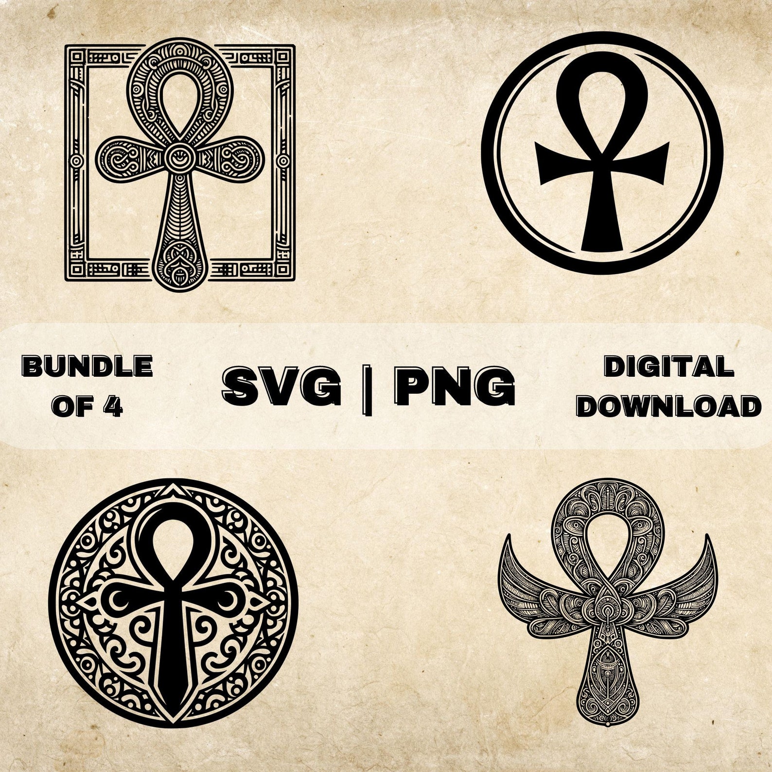 Ankh SVG Bundle, Egyptian Cross Clipart, Hand Drawn Ancient Egypt ...
