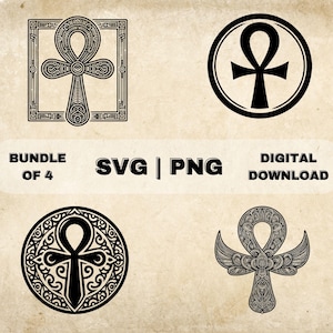 Ankh SVG Bundle, Egyptian Cross Clipart, Hand Drawn Ancient Egypt Aafrica Theme Vector Illustration, PNG Files For Laser Engraving & Craft