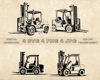 Forklift SVG Bundle, PNG, Forklift Clipart, Hand Drawn Forklift Vector Illustration, SVG Files For Laser Engraving