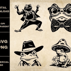 Funny Frog SVG Bundle, PNG, Cute Frog Clipart, Illustration vectorielle de grenouilles dessinées à la main, fichiers SVG pour la gravure laser