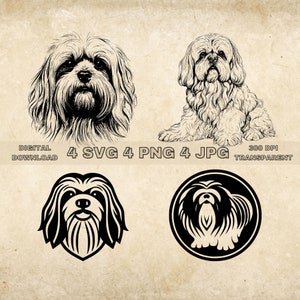 Lhasa Apso SVG Bundle, PNG, Cute Dogs Clipart, Hand Drawn Dog Vector Illustration, SVG Files For Laser Engraving