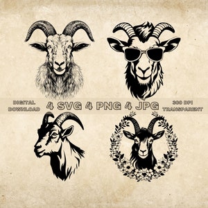 Goat SVG Bundle, PNG, Goat Clipart, Hand Drawn Goats Vector Illustration, SVG Files For Laser Engraving