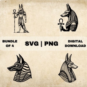 Anubis Ankh SVG Bundle, Egyptian God Clipart, Hand Drawn Ancient Egypt Theme Vector Illustration, PNG Files For Laser Engraving & Craft