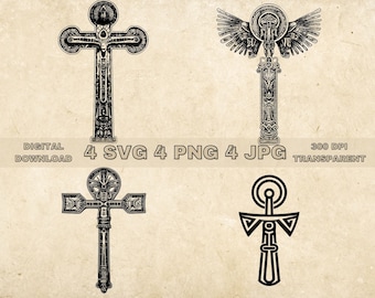 Ankh SVG Bundle, PNG, Egyptian Clipart, Hand Drawn Cross Symbol Graphic Illustration, SVG Files For Laser Engraving