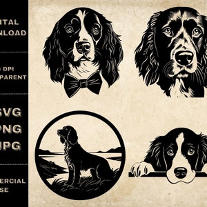 English Springer Spaniel SVG Bundle, PNG, Cute Dogs Clipart, Hand Drawn Peeking Dog Vector Illustration, SVG Files For Laser Engraving