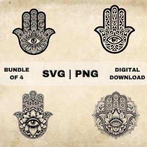 Hamsa Hand SVG Bundle, Evil Eye Clipart, Hand Drawn Kabbalah Jewish Theme Vector Illustration, PNG Files For Laser Engraving & Craft