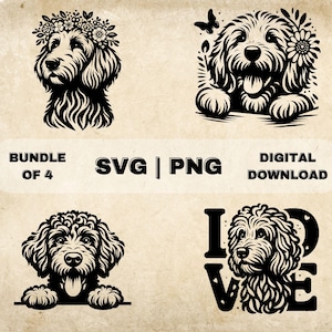 Goldendoodle SVG Bundle, Goldendoodle Clipart, Hand Drawn Dog Theme Vector Illustration, SVG Files For Laser Engraving & Craft