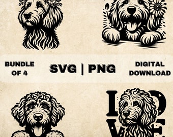 Pacchetto SVG Goldendoodle, Clipart Goldendoodle, Illustrazione vettoriale a tema cane disegnato a mano, File SVG per incisione laser e artigianato