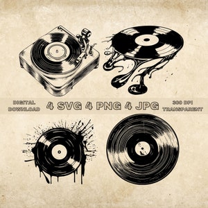 Vinyl Record SVG Bundel, PNG, Muziek Clipart, Handgetekende Vinyl Record Vector Illustratie, SVG-bestanden voor lasergravure