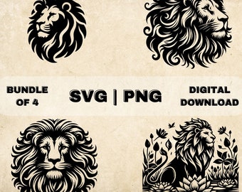 Lion Head SVG Bundle, Majestic Lion Clipart, Hand Drawn Lions Themed Vector Illustration, SVG Files For Laser Engraving & Craft
