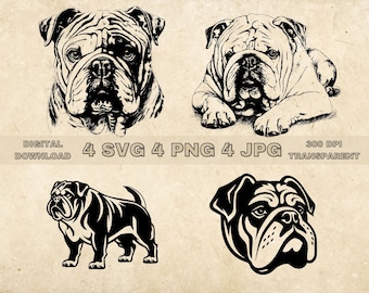 English Bulldog SVG Bundle, PNG, Cute Dogs Clipart, Hand Drawn Dog Vector Illustration, SVG Files For Laser Engraving