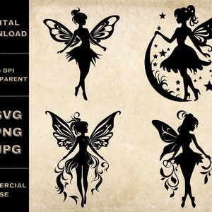 Fairy SVG Bundle, PNG, Fairies Clipart, Hand Drawn Fairy Vector Illustration, SVG Files For Laser Engraving