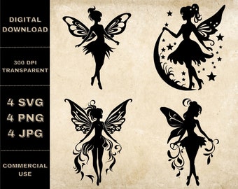 Fairy SVG Bundle, PNG, Fairies Clipart, Hand Drawn Fairy Vector Illustration, SVG Files For Laser Engraving