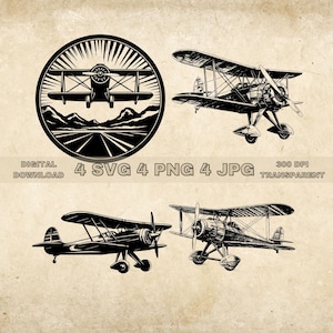 Doppeldecker SVG Bundle, PNG, Flugzeug Clipart, handgezeichnete Doppeldecker Vektor Illustration, SVG-Dateien für die Lasergravur