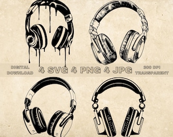 Hörlurar SVG-paket, PNG, hörlursclipart, handritad hörlursinspelningsvektorillustration, SVG-filer för lasergravering
