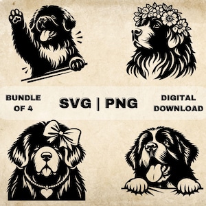 Newfoundland SVG Bundle, Newfoundland Clipart, Hand Drawn Dog Theme Vector Illustration, SVG Files For Laser Engraving & Craft