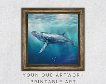 Blue Whale Print, Whale Printable Wall Art, Nursery Decor, Whale Lover Gift, Digital Download