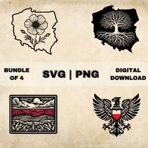 Poland SVG Bundle, Polish Eagle Clipart, Poland Flag,Flower, Map Art Theme Vector Illustration, PNG Files For Laser Engraving & Craft