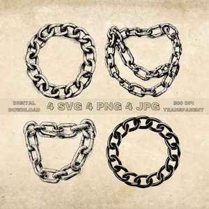 Chain SVG Bundle, PNG, Chain Clipart, Hand Drawn Chain Vector Illustration, SVG Files For Laser Engraving