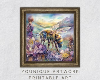 Bee Printable Wall Art, Bee Prints, Honeybee Nursery Decor, Bee Lover Gift, Digital Download