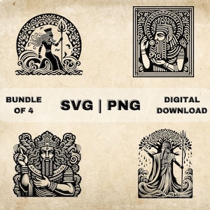 Enki SVG-paket, mesopotamisk clipart, handritad skapelsegud-tema vektorillustration, PNG-filer för lasergravering och hantverk