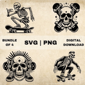 Skateboard SVG Bundle, Skeleton Skateboarding Clipart, Hand Drawn Skateboarder Vector Illustration, SVG Files For Laser Engraving & Craft