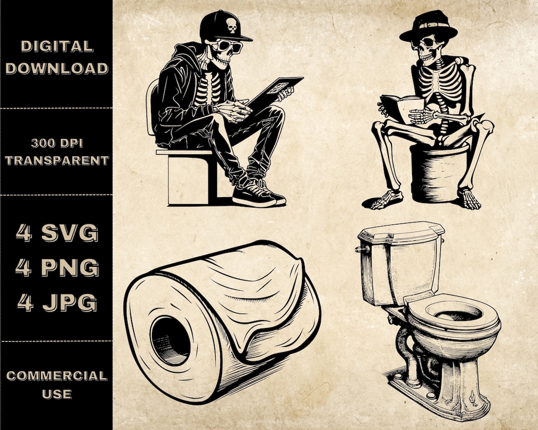 Funny Toilet Seat SVG Bundle, PNG, Bathroom Clipart, Hand Drawn Funny