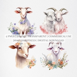 Cute Goat Clipart, Goat PNG Files For Sublimation, Goats Clip Art, Goat Prints, Printable Wall Art, Commercial Use