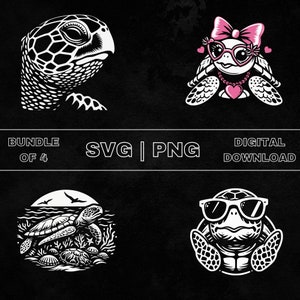 Cute Sea Turtle SVG Bundle, Sea Turtle Clipart, Hand Drawn Sea Animal Theme Vector Illustration, PNG Files For Laser Engraving & Craft