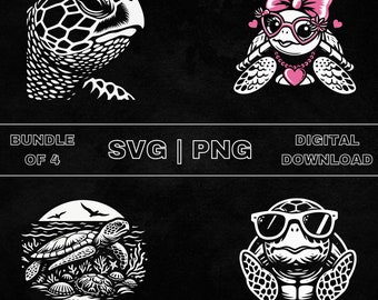 Cute Sea Turtle SVG Bundle, Sea Turtle Clipart, Hand Drawn Sea Animal Theme Vector Illustration, PNG Files For Laser Engraving & Craft