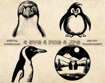 Penguin SVG Bundle, PNG, Cute Penguin Clipart, Hand Drawn Penguins Vector Illustration, SVG Files For Laser Engraving
