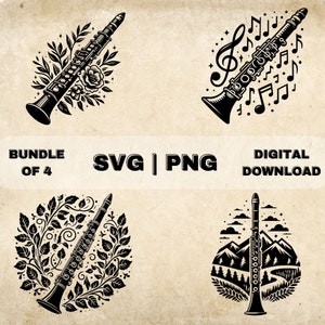 Clarinet SVG Bundle, Clarinet Clipart, Hand Drawn Music Theme Vector Illustration, SVG Files For Laser Engraving & Craft